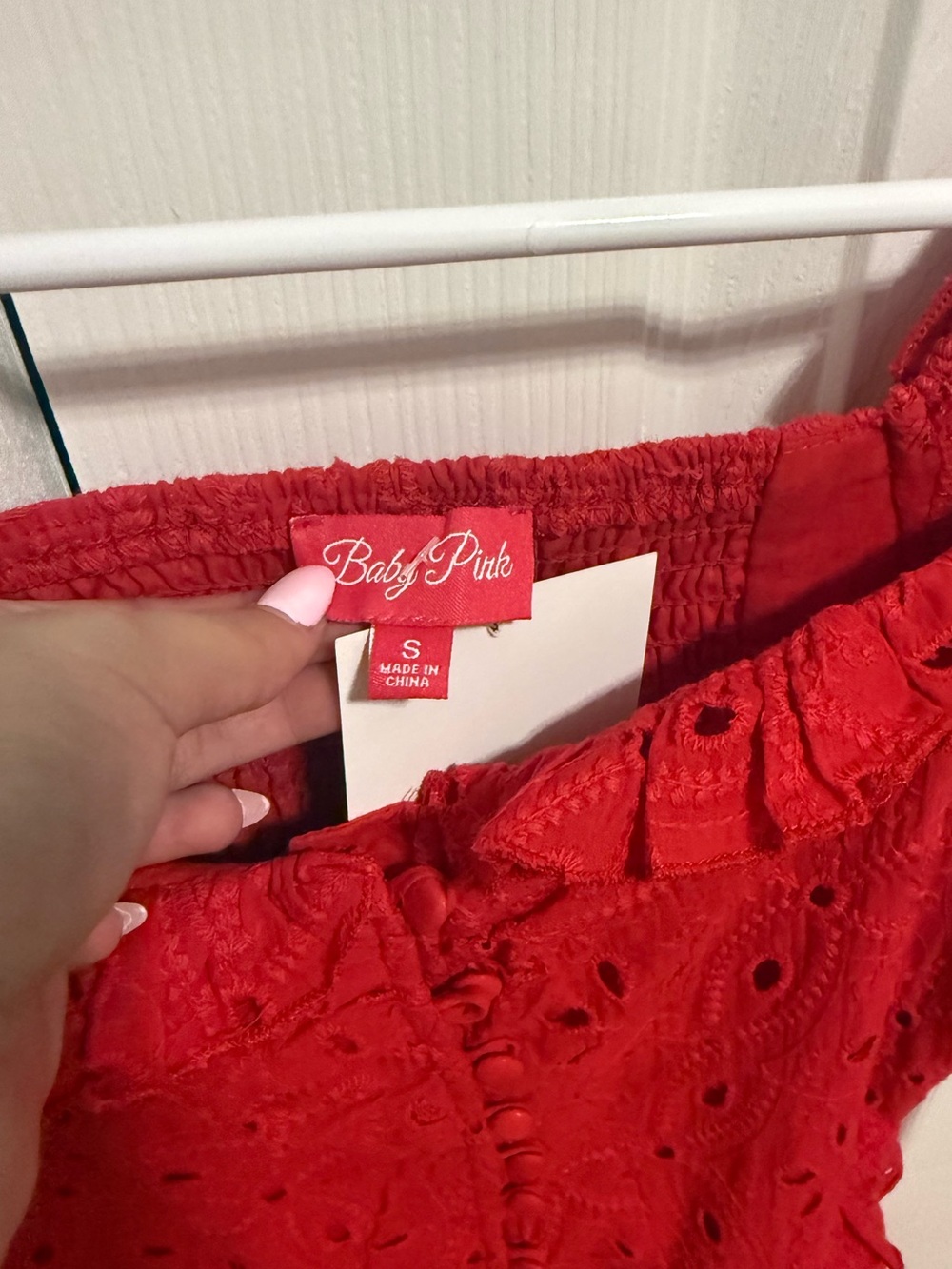 Red Eyelet Ruffle Mini Dress - Picture 3 of 3